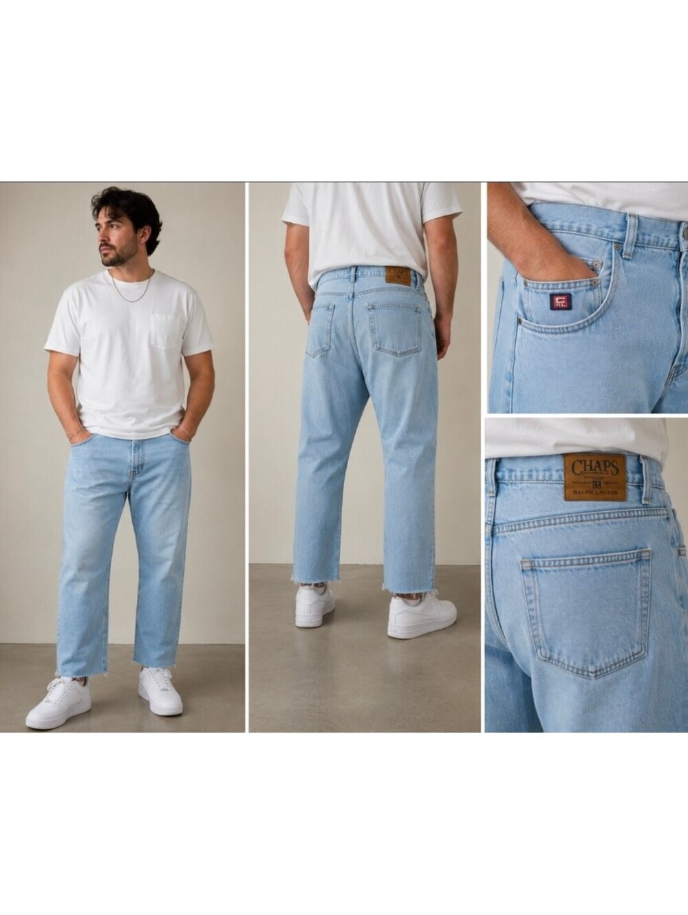 Vintage Chaps Ralph Lauren Jeans 46 Light Wash Denim Cropped Raw Hem 90s Y2K